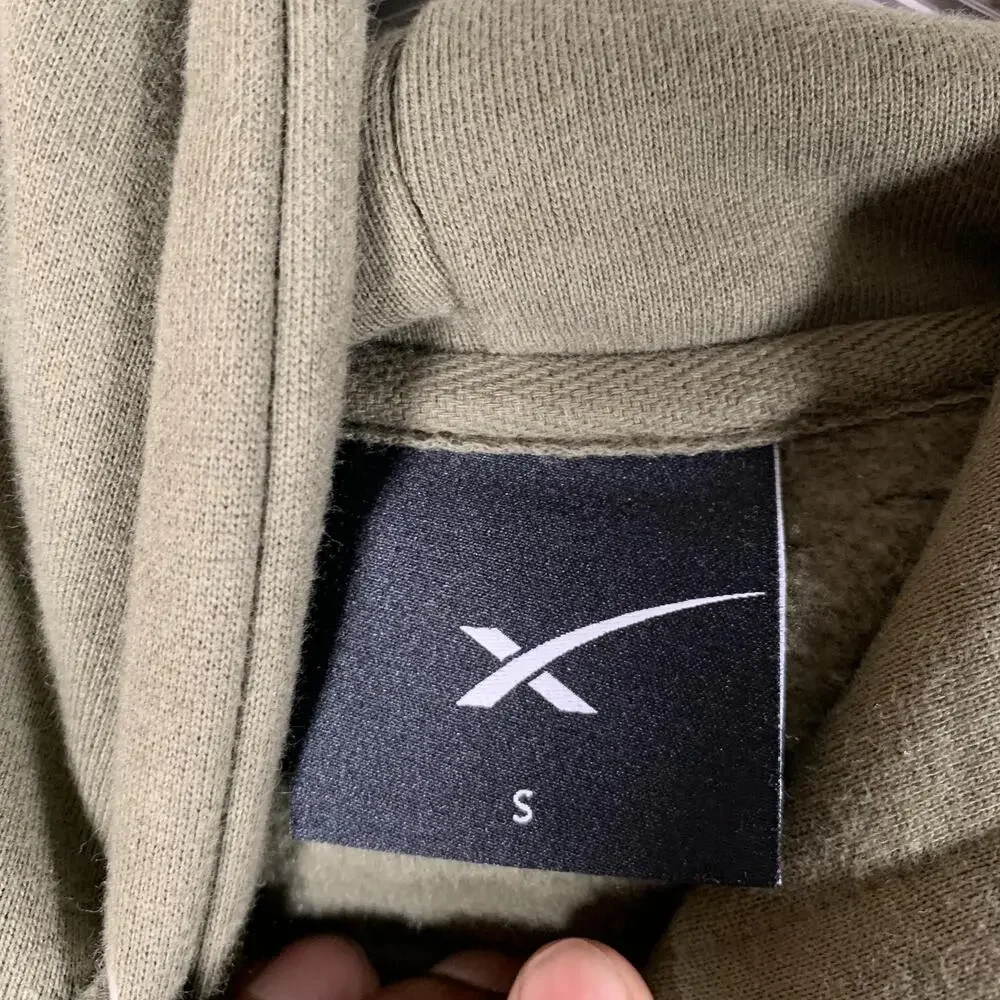 SpaceX Hoodie Mens Small Green Pullover Fleece Logo Kangaroo Pocket Sweatshirt